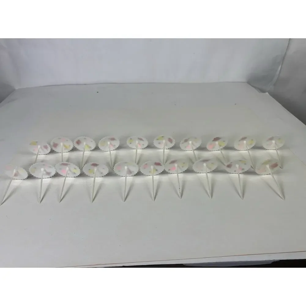 20 Vintage Plastic Cake Topper Parasols Painted Umbrellas Floral Pearlescent